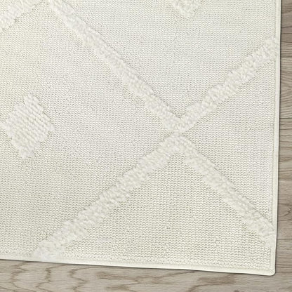 Antep Rugs Palafito 6x9 Geometric Shag Diamond High-Low Pile Textured Indoor Area Rug (White, 6'7" x 9')