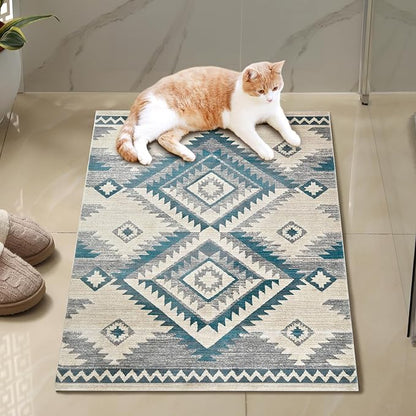 YHSF South West Native American Rug Ritz – Native Tribal American Indian Inspired Rug - Living Room, Bedroom, Hallway, Entryway & High-Traffic Area Rugs - Washable - Soft - Aqua, 2 Feet x 3 Feet