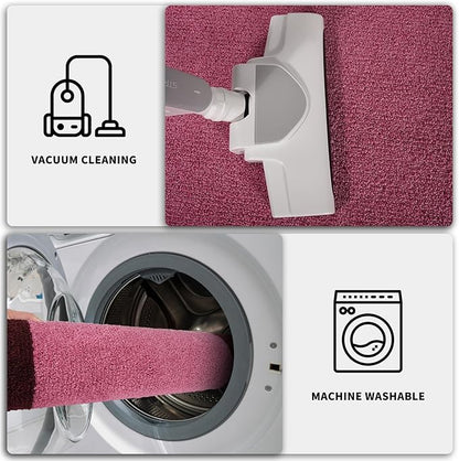 PURRUGS Dirt Trapping Door Mat 24" x 60", Non-Slip/Skid Machine Washable Entryway Rug, Shoes Scraper, Throw Rug, Super Absorbent Area Rug for Muddy Wet Shoes and Paws, Pink & Burgundy Red