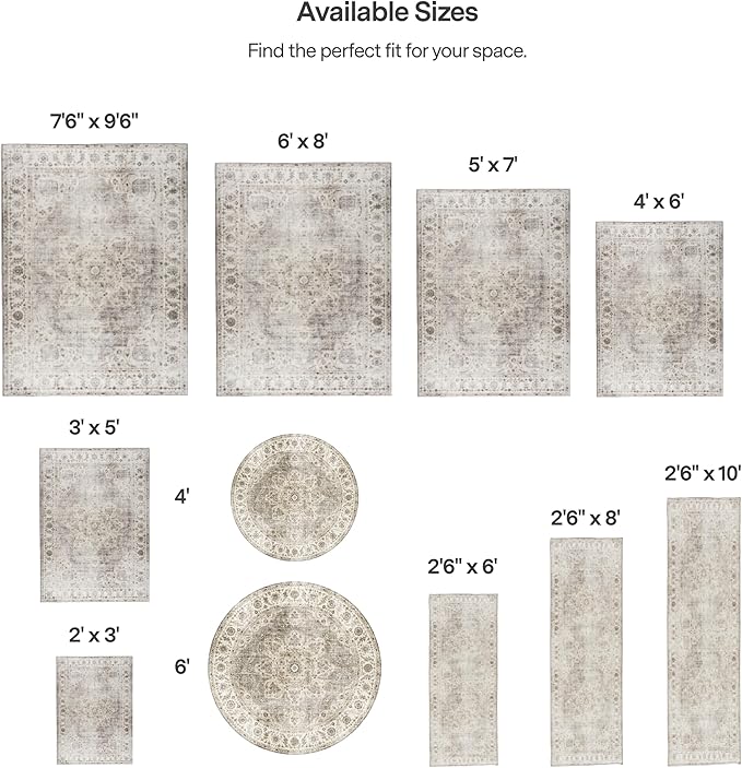 ReaLife Rugs Machine Washable Area Rug - Living Room Bedroom Bathroom Kitchen Entryway Office - Padded Low Pile Stain Resistant Premium - Boho Farmhouse Vintage - Joy - Beige Ivory 7'6" x 9'6"