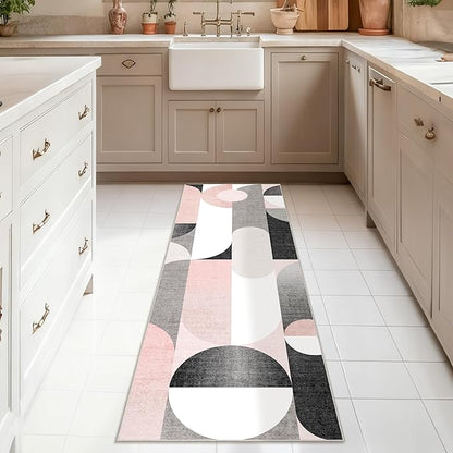 Pink Runner Rug 2x6 Washable Rug Runners for Hallway Kitchen,Long Modern Rugs for Bedroom Entryway Bathroom,Non Slip Floor Carpet,Blush Grey Black