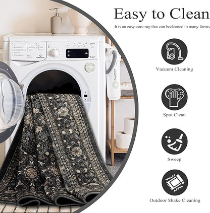 Area Rug Non Slip Machine Washable Ultra Soft Living Room/Bedroom/Kitchen/Outdoor/Classroom Black Grey, 8'×10'