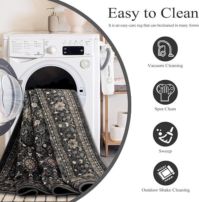 Area Rug Non Slip Machine Washable Ultra Soft Living Room/Bedroom/Kitchen/Outdoor/Classroom Black Grey, 2'×3'