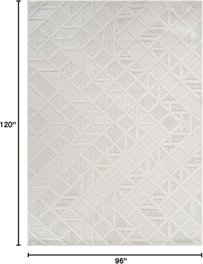 Modern Micro Loop Indoor Area Rugs for Living Room Bedroom Kitchen Geometric Square White 8x10 Luxury Durable Low and High Pile Non-Shedding Stain Resistant Soft Area Carpet 8 x 10