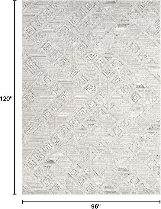Modern Micro Loop Indoor Area Rugs for Living Room Bedroom Kitchen Geometric Square White 8x10 Luxury Durable Low and High Pile Non-Shedding Stain Resistant Soft Area Carpet 8 x 10