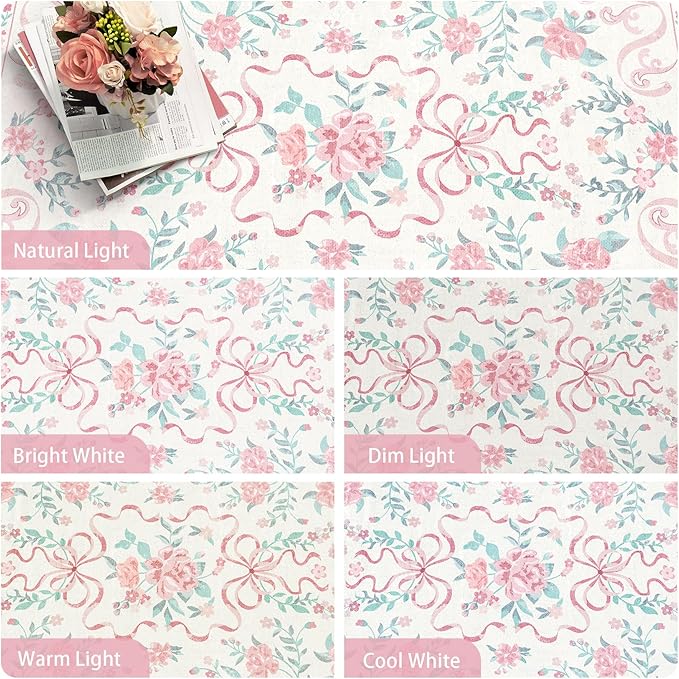 Washable Non-Slip Runner Rugs 2X6, Pink Rug Boho Farmhouse Bow Floral Area Rug for Hallway Kitchen Bedroom Beside Laundry Room Bathroom Rug, Low Pile Stain Resistant Soft Floor Carpet