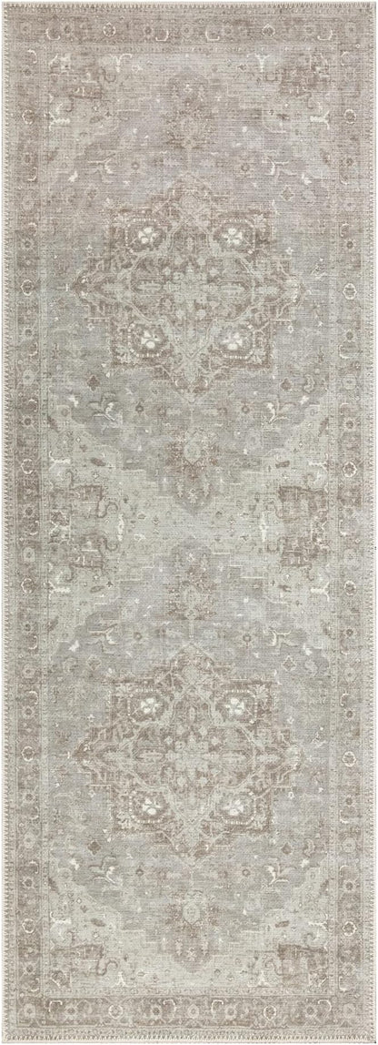 Bloom Rugs Washable Non-Slip 12 ft Runner - Beige/Gray Traditional Runner for Entryway, Hallway, Bathroom, and Kitchen - Exact Size: 2.5' x 12'