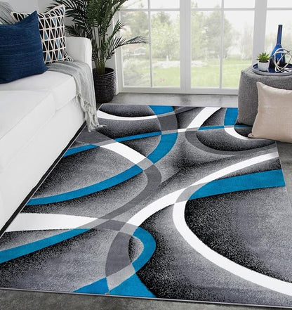 2305 Geometric Abstract Turquoise 5x7 Area Rugs for Living Room