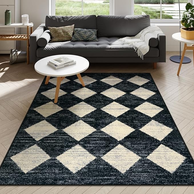 Lahome Machine Washable Area Rugs for Bedroom Aesthetic, 4x6 Soft Living Room Area Rug Non Slip Entryway Rugs, Moroccan Trellis Printed Black and White Indoor Kitchen Carpet for Bedside Office