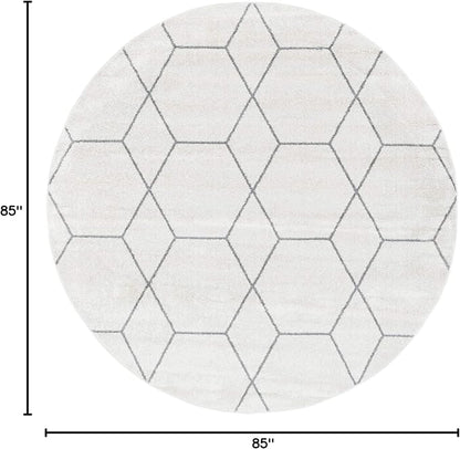 Unique Loom Trellis Frieze Collection Area Rug - Geometric (7' Round, Ivory/ Gray)