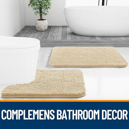OLANLY Bathroom Rugs 70x46, Extra Soft Absorbent Chenille Bath Rugs, Rubber Backing Quick Dry, Machine Washable Bath Mats for Bathroom Floor, Tub and Shower, Home Decor Accessories, Beige