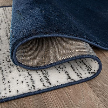 Rugshop Contemporary Modern Boxes Area Rug 6' 6" Navy (6' 6" Diameter)
