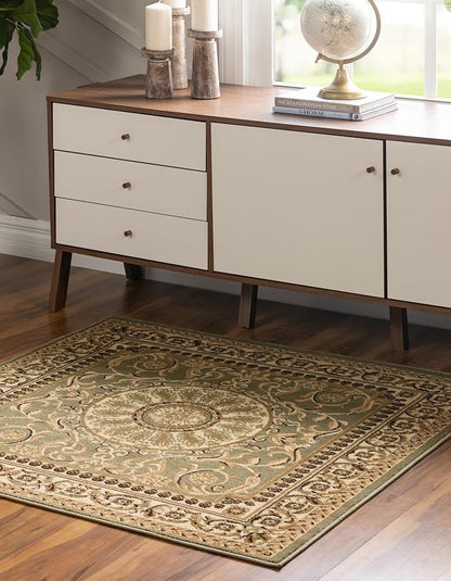 Unique Loom Versailles Collection Traditional Classic Medallion Floral Motif Area Rug (6' 0 x 6' 0 Square, Green/ Ivory)