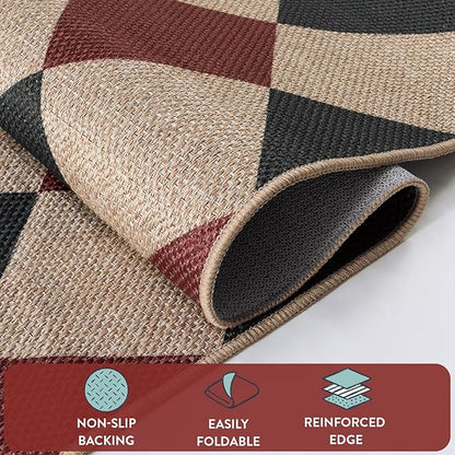 Lahome Checkered 5x7 Rug, Indoor Outdoor Rug Non Shedding Black and Red Washable Carpet, Checkerboard Non Slip Stain Resistant Indoor Carpet for Patio Office Living Dining Room