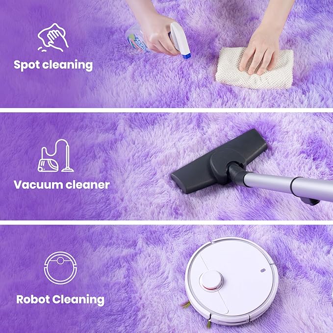Zentavio Large Area Rugs for Living Room Purple Rugs for Girls Room 9x12 Carpet for Bedroom Washable Soft Fluffy Shag Aesthetic Plush High Pile Throw Rug for Nursery Kids Room Dorm Room Tie-Dyed