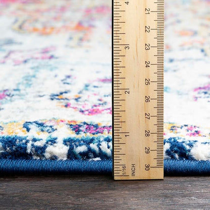 Livabliss Area Rugs - 12x18 Odelia Vintage Boho Aqua Off-White Blue Area Rug for Living Room Bedroom - Floral Medallion Stain Resistant Carpet for Kitchen, Nursery, Office (12' x 18')