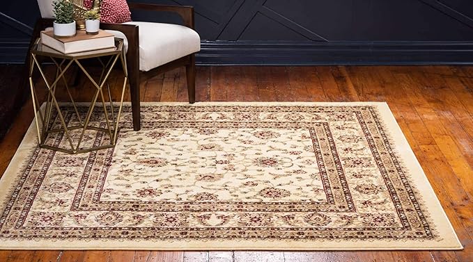 Unique Loom Voyage Collection Traditional Oriental Classic Intricate Design Area Rug (8' 0 x 8' 0 Square, Ivory/Gold)