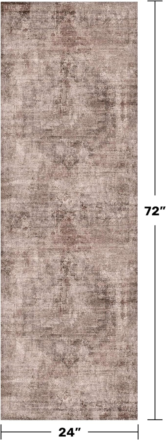 Farmhouse 2x6 Hallway Runner Rug Non Slip, Machine Washable Red Brown Rugs for Kitchen, Bathroom, Entrance Indoor, Low Pile & Soft Stain Resistant Terracotta Carpet