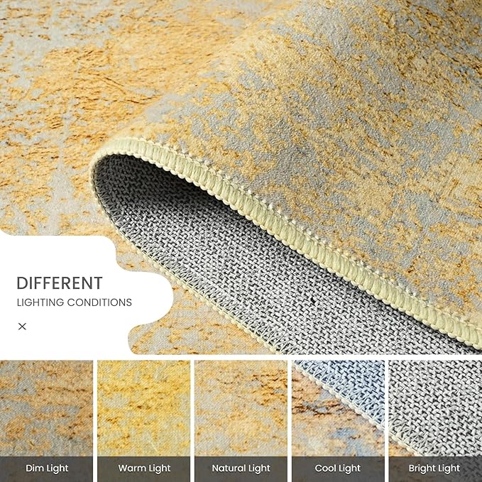 Ompaa Living Room Rug 8x10 Area Rugs Washable Abstract Boho Large Carpet Non-Slip Non-Shedding Faux Wool Indoor Vintage Rug for Bedroom, Classroom, Dining Room, Kids Playroom (Orange, Silver & Gray)