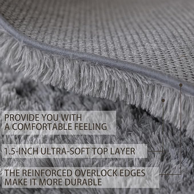 4x6 Area Rugs for Living Room Bedroom, Soft Fluffy Shaggy Bedside Rug, Indoor Floor Carpet for Kids Playroom, Dorms, Nursery Rooms, Home Decor (Grey 4'x6')