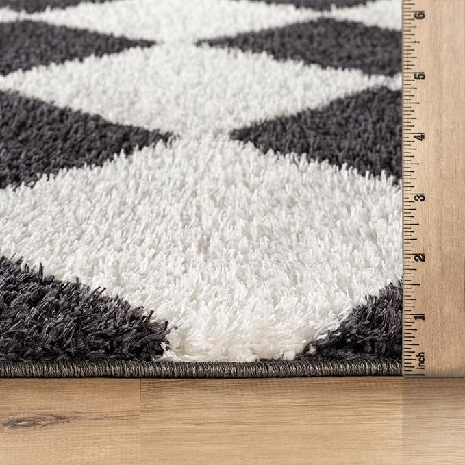Rugshop Diamond Wave Pattern Shag Runner Rug Anthracite Dark Gray 2' 3" x 12' Great for Long Hallways, Open Entryways, Kitchens