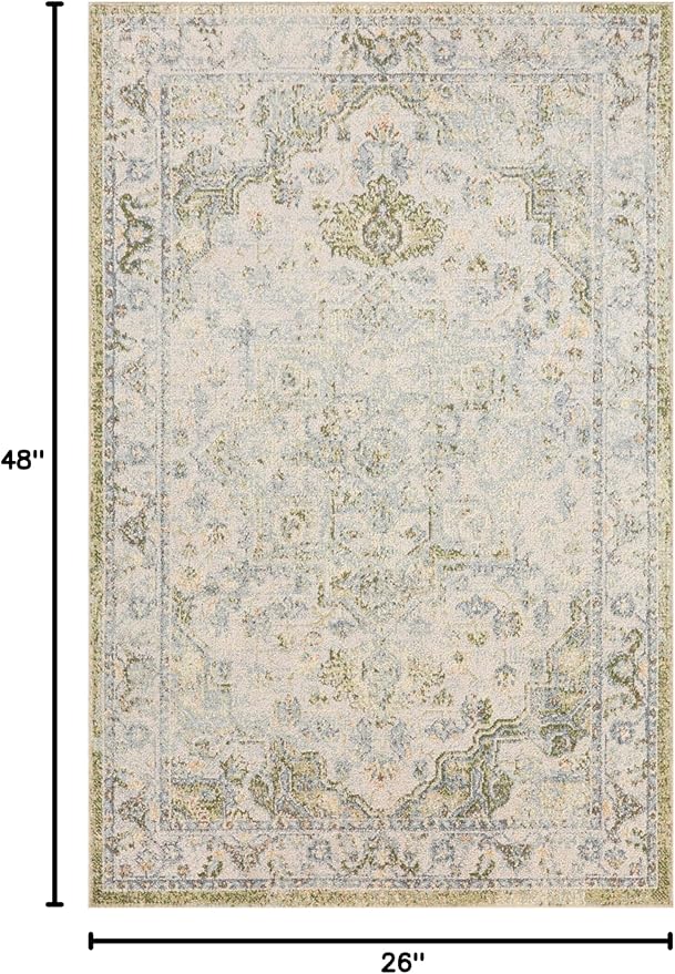 Nourison Home Astra Machine Washable Blue Green 2'2" x 4' Area Rug - Easy Clean, Non Shedding, Bed Room, Living Room, Dining Room, Kitchen (2' x 4')