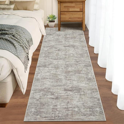 RUGSREAL Modern Runner Rug 2.5x8 Stain Resistant Washable Kitchen Runner Carpet ith Rubber Backing Low Pile Contemporary Solid Color Entryway Mat Ultra Soft Rug for Living Room Bedroom, Taupe