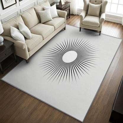 Mid Century Rugs for Living Room -Minimalist Sun Rug, 4x5 ft, Black and White Area Rug, Modern Abstract Washable Rugs for Living Room Bedroom, Optical Illusion Home Decor & Gifts