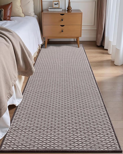 LUMI Handwoven Indoor Door Mat 24"x71", Non-Slip Low Profile Checkered Inside Doormat, Comfort Weave Grid Pattern Floor Mats, Taupe