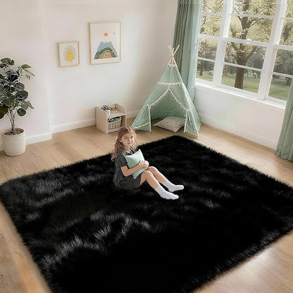 6x9 Shag Large Rugs for Living Room Bedroom, Fluffy Soft Durable Non-Shedding, Shaggy Bedside Rug for Dorm, Indoor Floor Carpet for Kids Girls and Boys, Dorms, Nursery Rooms, Home Decor, Black