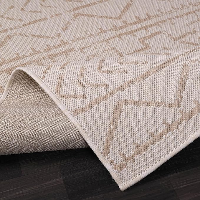 Beverly Rug Waikiki Indoor Outdoor Rug 5x7, Washable Outside Carpet for Patio, Deck, Porch, Trellis Area Rug, Water Resistant, Beige - White