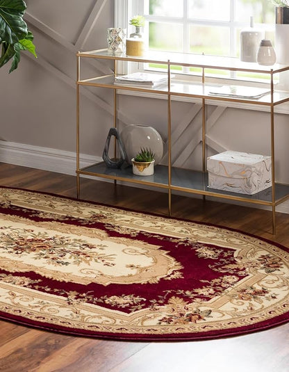 Unique Loom Versailles Collection Traditional Classic Floral Motif Area Rug (7' 11 x 10' 0 Oval, Burgundy/Ivory)