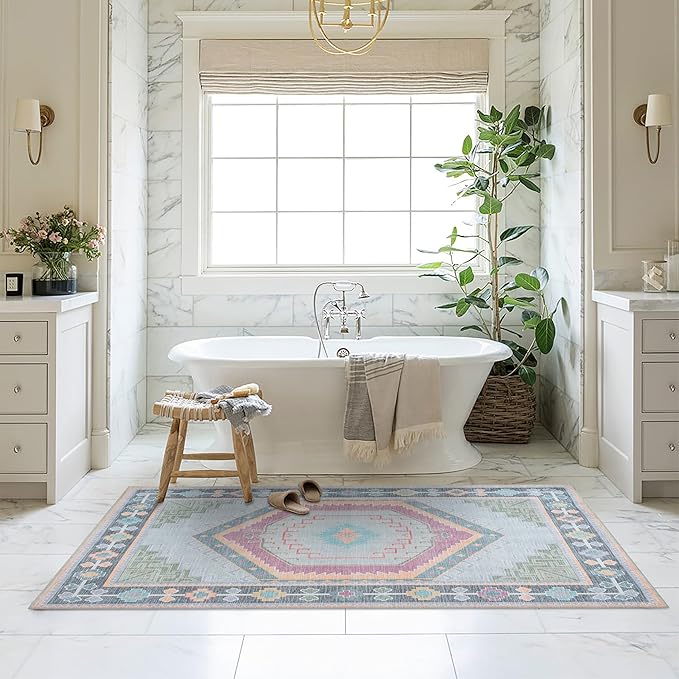 Fame Living Washable Area Rug. Modern Farmhouse. Vintage. Turkish. Bohemian. Distressed. Oriental. Traditional. Rugs for Living Room. Dining. Bedroom. Office. Entryway. Foyer. (856GP, 5' x 6'9")