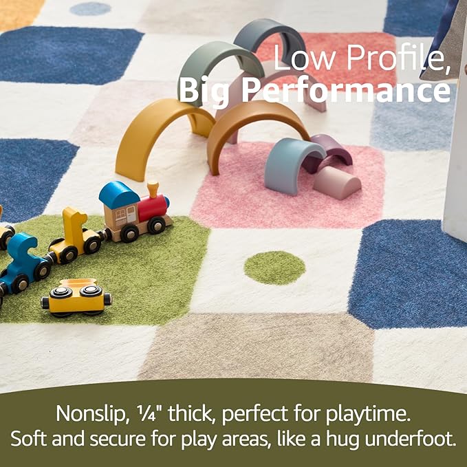 jinchan Macy Area Rug 4x6 Kids Washable Indoor Floor Cover Non-Slip Modern Soft Rug Elementary School Classroom Colorful Diamond Carpet for Nursery Playroom Daycare Bedroom Living Room Circus on Cream