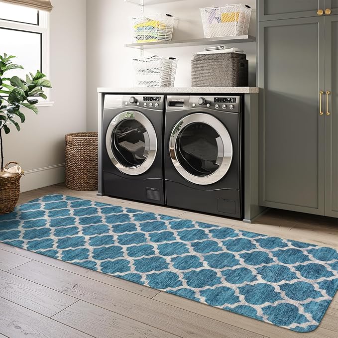 Lahome Moroccan Runner Rug 2x6,Non Slip Hallway Runners Rug, Washable Small Kitchen Area Rug Laundry Room Carpet Runner for Entryway Bedroom Bathroom (2’ X 6’, Blue)