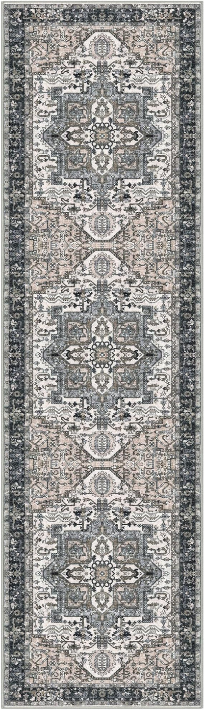 KOZYFLY Long Runners for Hallways 3x10 Ft Washable Kitchen Rug Faux Wool Printed Stair Runner Floor Carpet for Bedroom Entryway Stairs Kitchen Hall Indoor Use, Black/Taupe/Beige