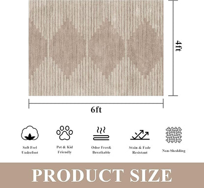 HelloTree Area Rug 4x6 Geometric Rug,Washable Modern Neutral Stain Resistant Indoor Carpet Boho Living Room Moroccan Rugs Rug for Living Room Bedside Room Decor for Family-Pink&Khaki