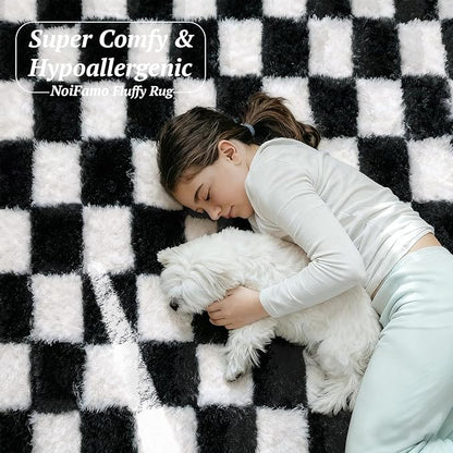 4x6 Area Rugs for Living Room Bedroom, Soft Fluffy Shaggy Bedside Rug, Indoor Floor Carpet for Kids Playroom, Dorms, Nursery Rooms, Home Decor (Black & White 4'x6')