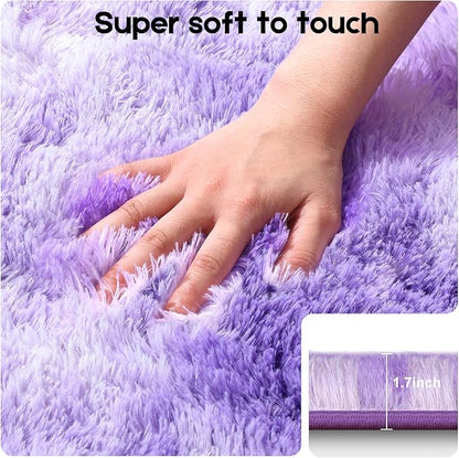 5x7 Area Rugs for Living Room, Fluffy Large Rugs for Bedroom, Soft Shag Fuzzy Non-Slip Carpet for Kids Boys and Girls Nursery Room Dorm Indoor Home Decor (Tie-Dyed Purple, 5ft x 7ft)