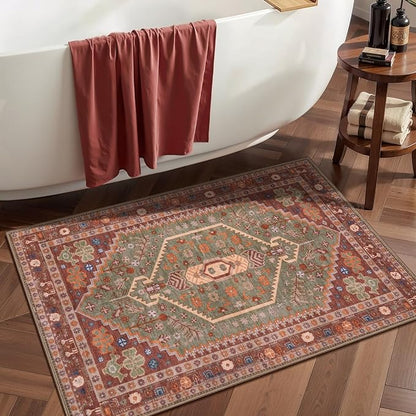 Ciicool Small Area Rug, 2x3ft Boho Rug, Ultra Soft Entry Rugs for Entryway, Non-Slip Washable Rugs Oriental Low-Pile Indoor Mat Floor Carpet for Entrance Bedroom Kitchen Bathroom Foyer Decor