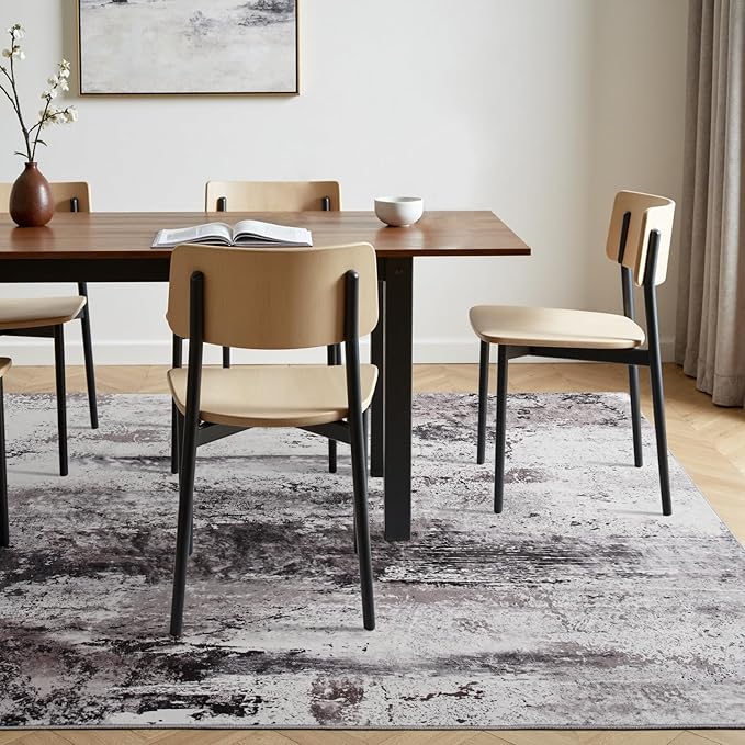 Toneed Abstract Area Rug Modern Washable Rug Soft Non Slip Rug Low Pile for Bedroom Living Room Dining Room Coffee Brown 7x10 Feet