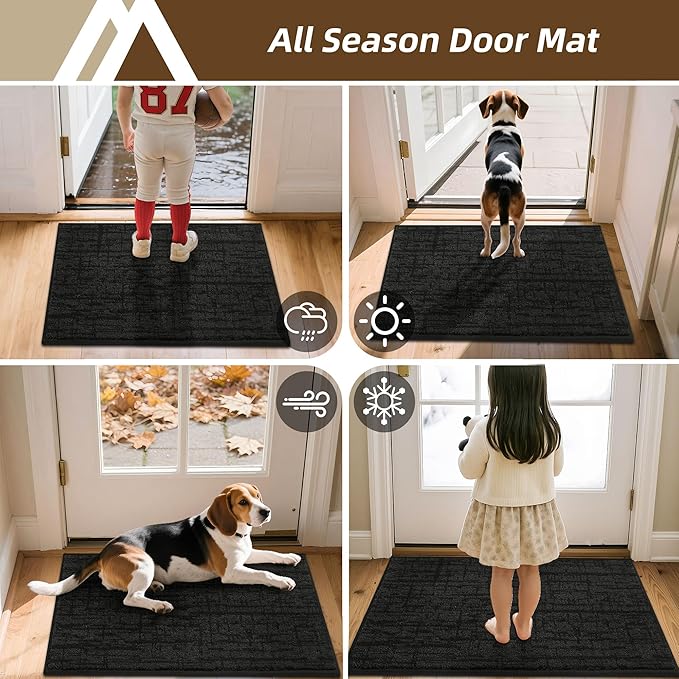 COSY HOMEER Door Mat,Dirt Trapper Entryway Rugs 24"x36",Non Slip Washable Entrance Mats,Absorbent Welcome Mat,Low Profile Dog Door Mats for Front Back Doomats and Wet Shoes,Black