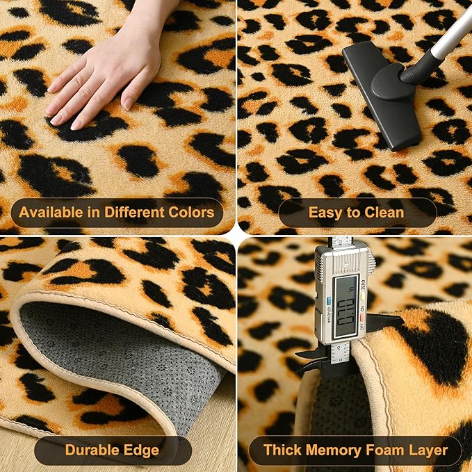 Amearea Soft Leopard Runner Rugs for Hallway, 2x6 Feet Cheetah Print Bedroom Bedside Rugs, Washable Fluffy Indoor Animal Runner Rug Carpet for Entrance Kitchen Kids Teen Room Living Room Decor, Khaki