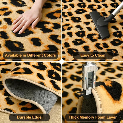 Amearea Soft Leopard Runner Rugs for Hallway, 2x6 Feet Cheetah Print Bedroom Bedside Rugs, Washable Fluffy Indoor Animal Runner Rug Carpet for Entrance Kitchen Kids Teen Room Living Room Decor, Khaki