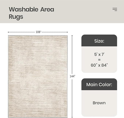 Valenrug Washable Rugs 5x7 - Non Slip 5x7 Area Rugs for Living Room, Stain Resistant Area Rugs for Bedroom, Foldable Machine Washable Area Rug(5'x7', Brown)