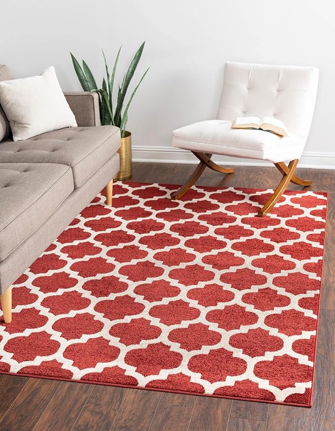 Rugs.com Lattice Collection Rug – 3' x 5' Dark Terracotta Medium Rug Perfect for Entryways, Kitchens, Breakfast Nooks, Accent Pieces