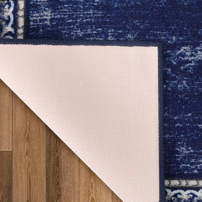 Antep Rugs Alfombras Bordered Modern 2x5 Non-Slip (Non-Skid) Low Pile Rubber Backing Kitchen Area Runner Rug (Navy, 2' x 5')