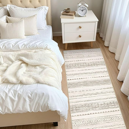 Nakagishi Runner Rug Kitchen Washable Rugs: 2x6 Non-Slip Boho Soft Modern Stain Resistant Indoor Floor Neutral Farmhouse Throw Carpet for Hallway Bathroom Laundry Room Entryway Bedroom- Brown