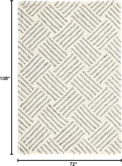 Dash & Albert Layers Grey Hand Hooked Wool Rug, 6 X 9 Feet, Grey/Ivory Geometric Pattern