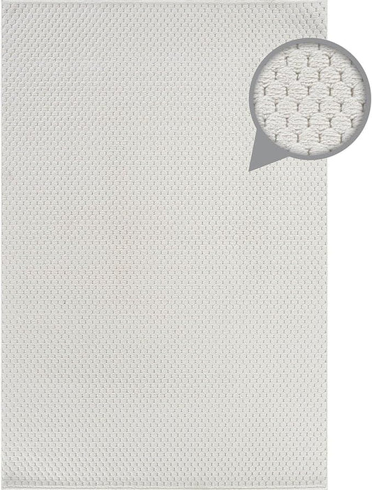 CAMILSON Modern Rug 8x10 Luxury Pebble Pattern Micro Loop Area Rugs Soft High-Low Pile Stain Resistant Easy to Clean Non-Shedding Durable Living Room OfficeIndoor Carpet (White)